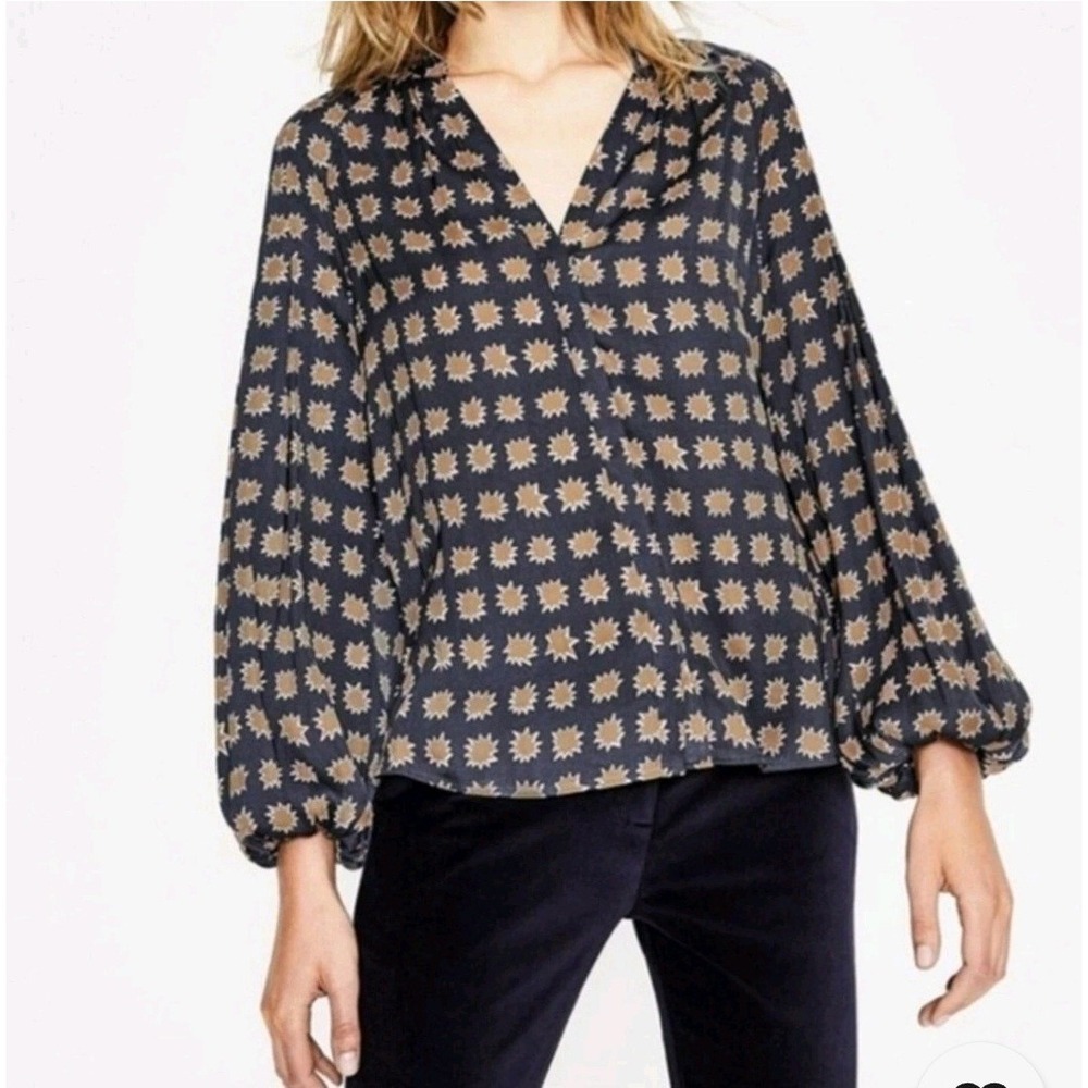 Boden Harriet Balloon Sleeve Blouse Starburst Print Womens Size US‎ 6/UK 10 Blue